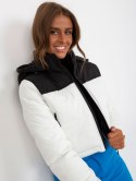 Czarno-biała pikowana kurtka zimowa z kieszeniami