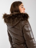 Ciemnobrązowa lakierowana kurtka zimowa z pikowaniem