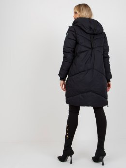 Czarna długa damska kurtka zimowa z kapturem fresh made