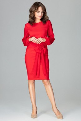 Elegancka sukienka z długim , przeźroczystym rękawem czerwona rozm. L